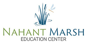 Text that reads Nahant Marsh Education Center below stylized marsh grass